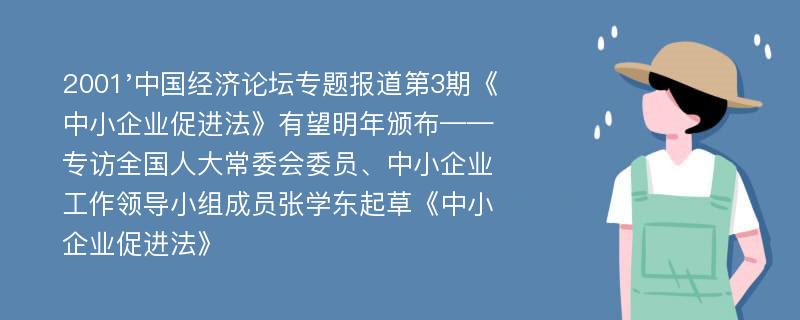 2001'中国经济论坛专题报道第3期《中小企业促进法》有望明年颁布——专访全国人大常委会委员、中小企业工作领导小组成员张学东起草《中小企业促进法》