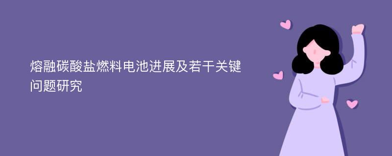 熔融碳酸盐燃料电池进展及若干关键问题研究